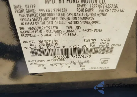 2019 Ford Ecosport Titanium z USA, uszkodzony, nr VIN MAJ6S3KL2KC274370